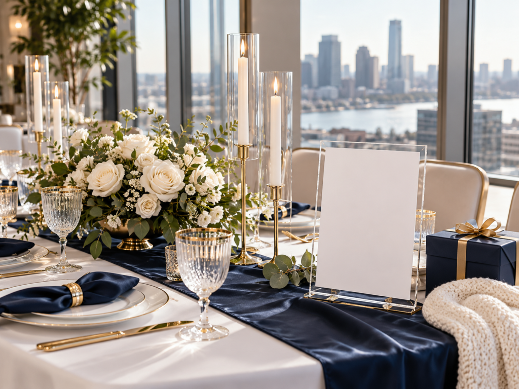Elegant-navy-and-gold-baby-shower-table