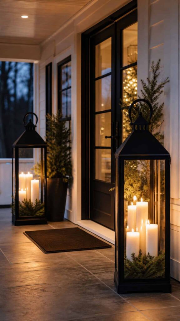 Flameless-LED-Candles-in-Porch-Lanterns.