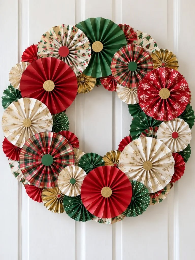 Paper-Rosette-Wreath-From-Leftover-Wrapping-Paper