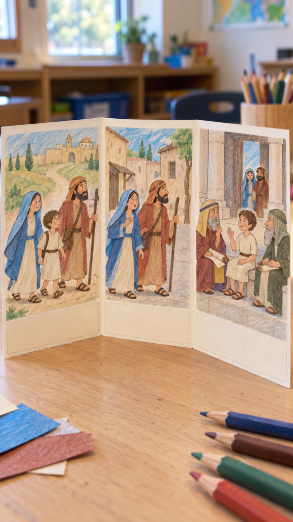 Three-panel-Bible-storyboard-at-a-craft-table