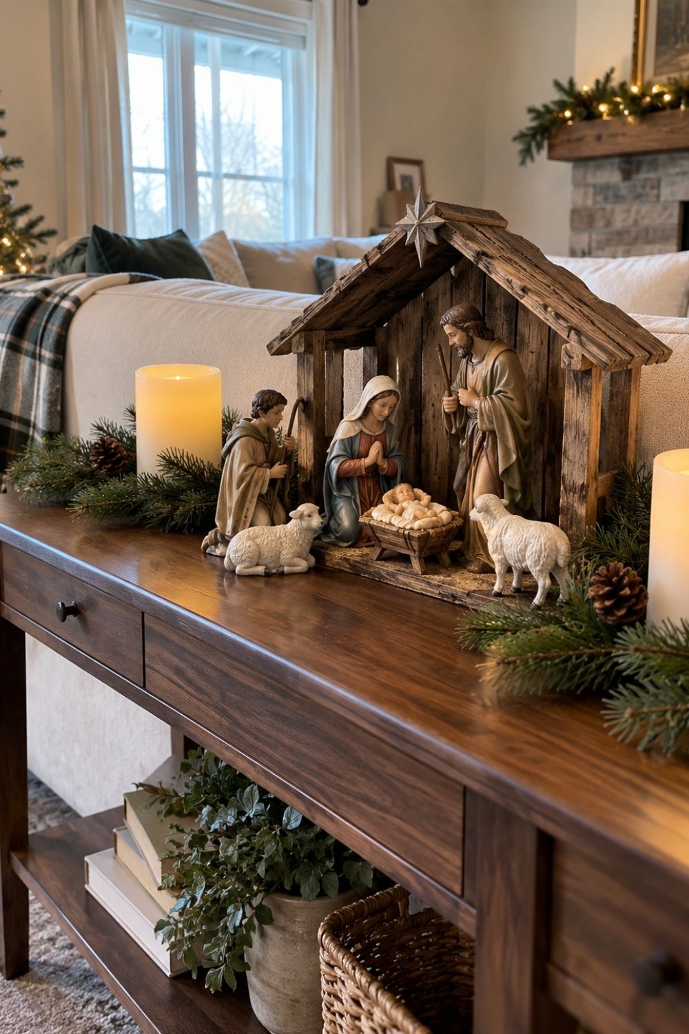 christian-christmas-home-decor-ideas-nativity-living-room-centerpiece