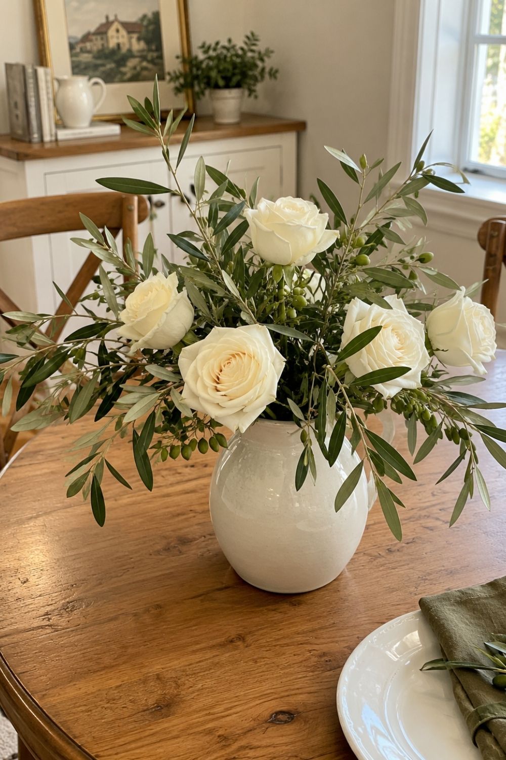 christian-christmas-home-decor-ideas-olive-branches-white-flowers