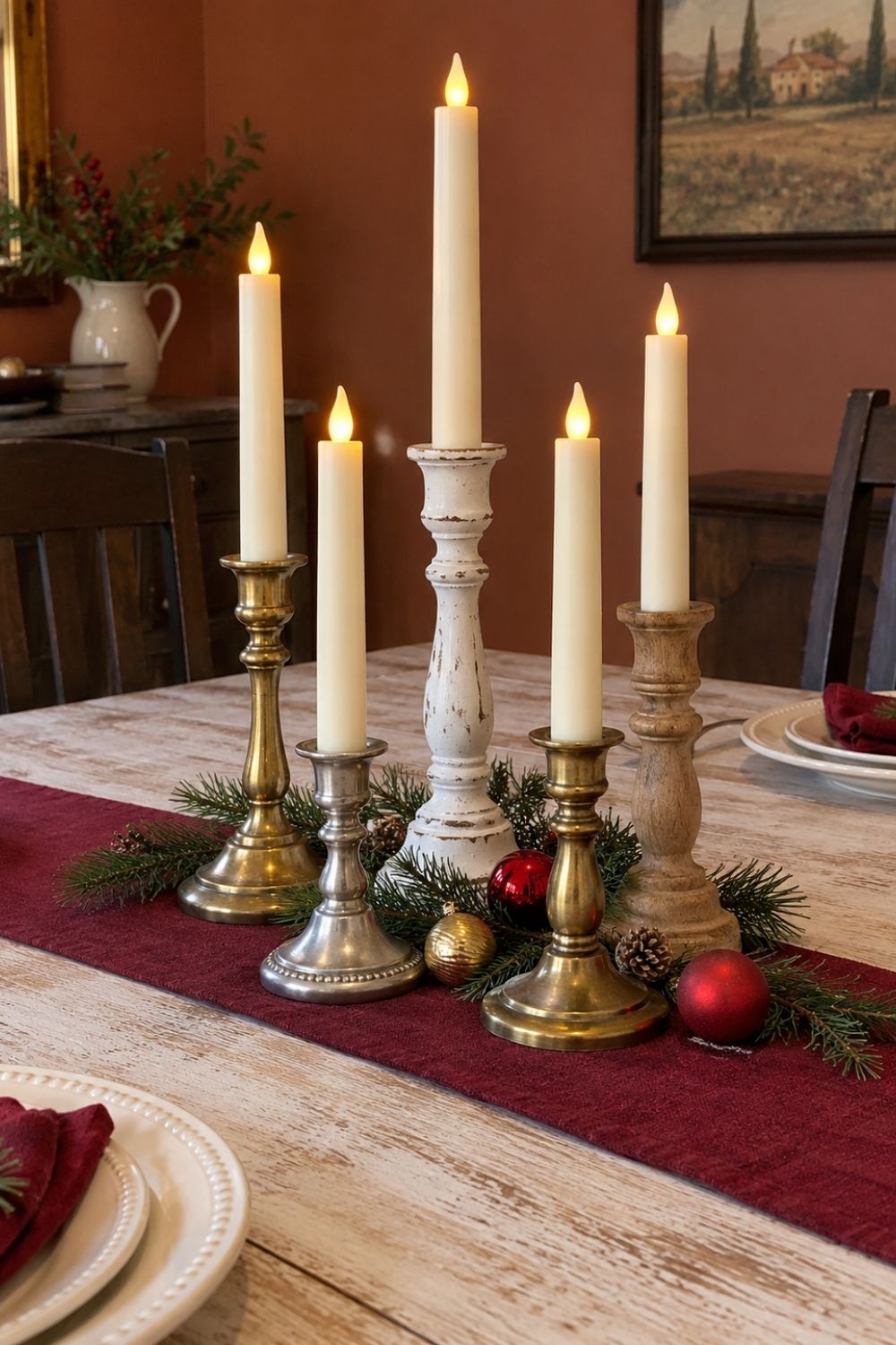 diy-christmas-table-centerpiece-ideas-mixed-height-candlestick-cluster