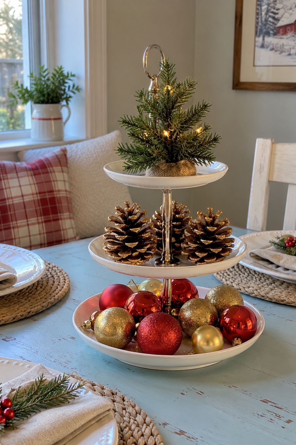 diy-christmas-table-centerpiece-ideas-tiered-cake-stand-display