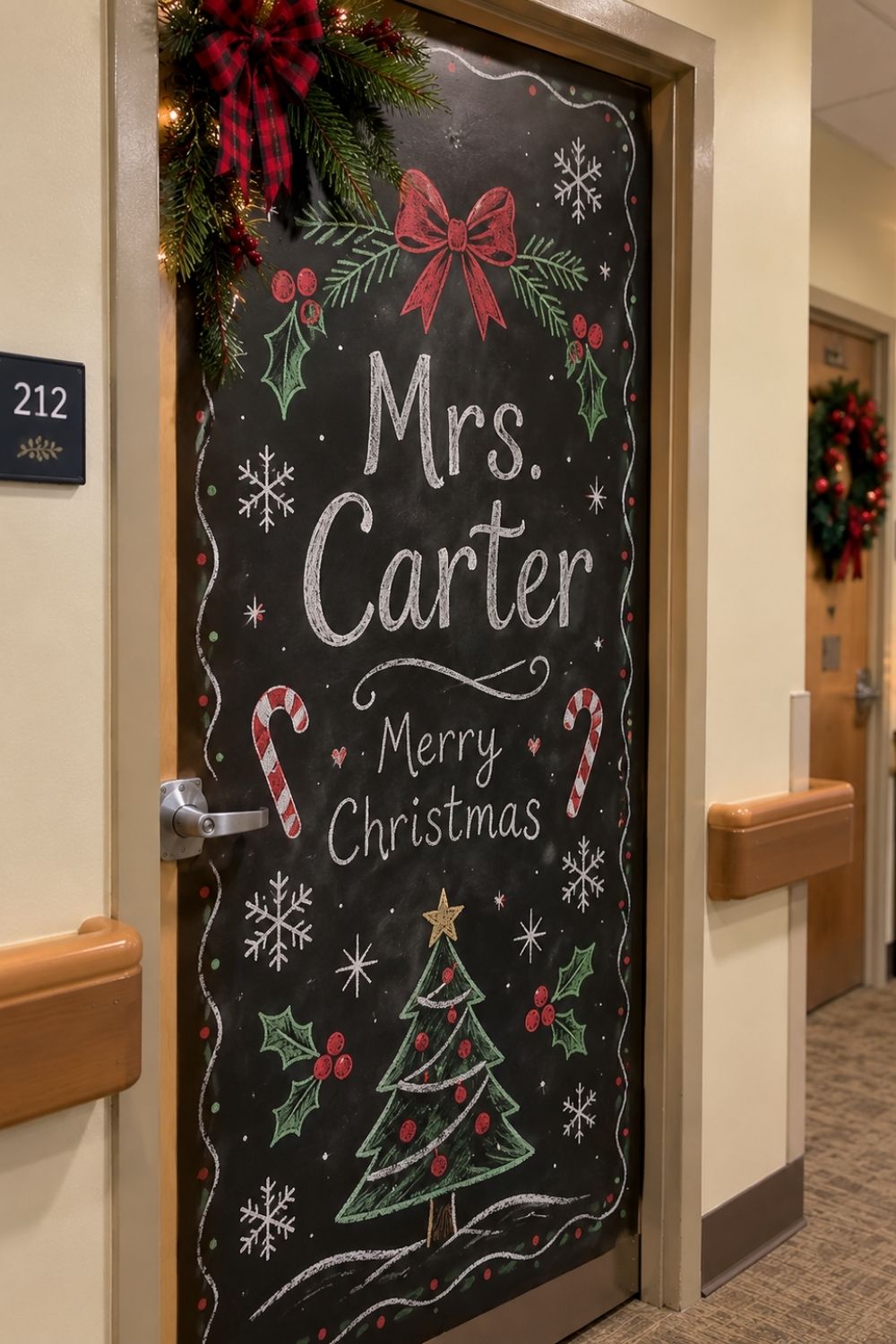 nursing-home-christmas-door-decorating-ideas-chalkboard-name-sign